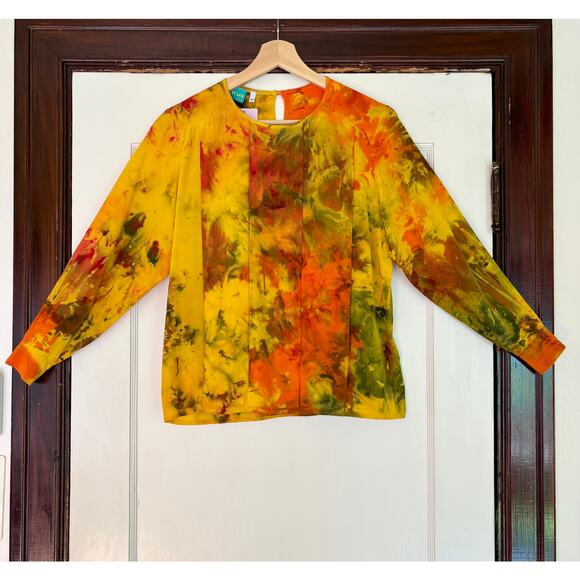 Chloe Cox Upcycled / Handmade Yellow Orange Tie Dye Silk Blouse- Size Medium NWT - Picture 1 of 6